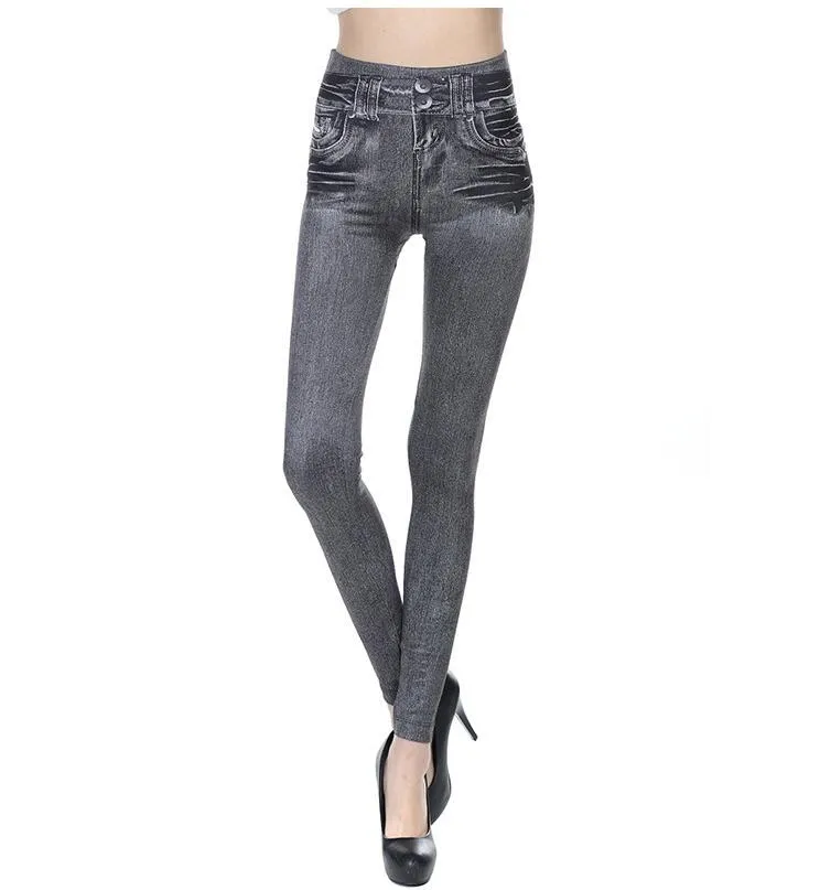 Women's Spring/Autumn High Waist Leggings With Denim Imitation Pattern