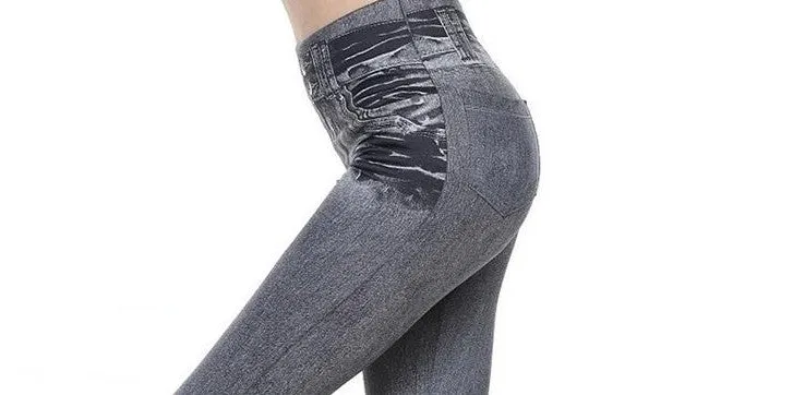 Women's Spring/Autumn High Waist Leggings With Denim Imitation Pattern
