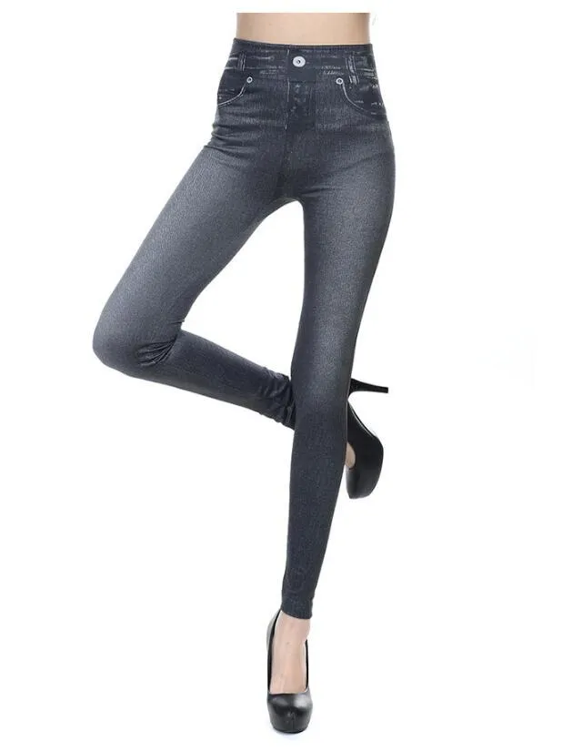 Women's Spring/Autumn High Waist Leggings With Denim Imitation Pattern