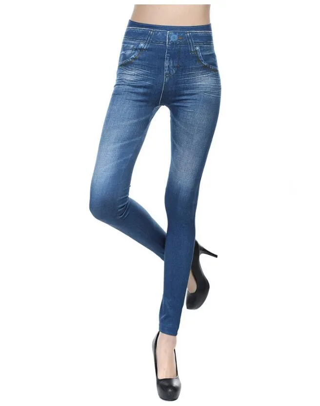 Women's Spring/Autumn High Waist Leggings With Denim Imitation Pattern
