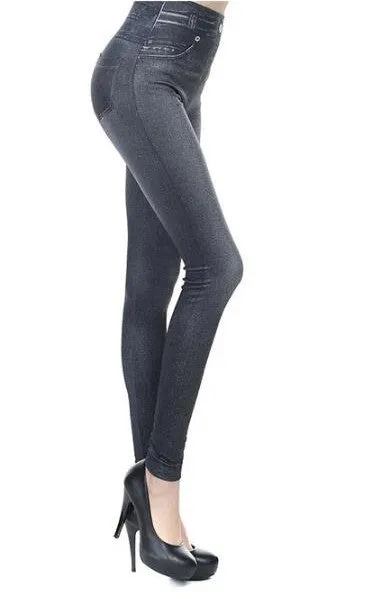 Women's Spring/Autumn High Waist Leggings With Denim Imitation Pattern
