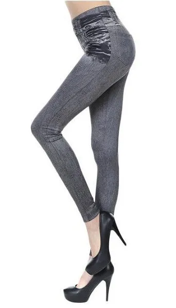 Women's Spring/Autumn High Waist Leggings With Denim Imitation Pattern