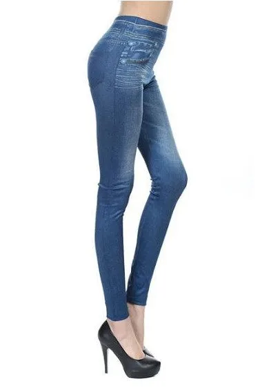 Women's Spring/Autumn High Waist Leggings With Denim Imitation Pattern