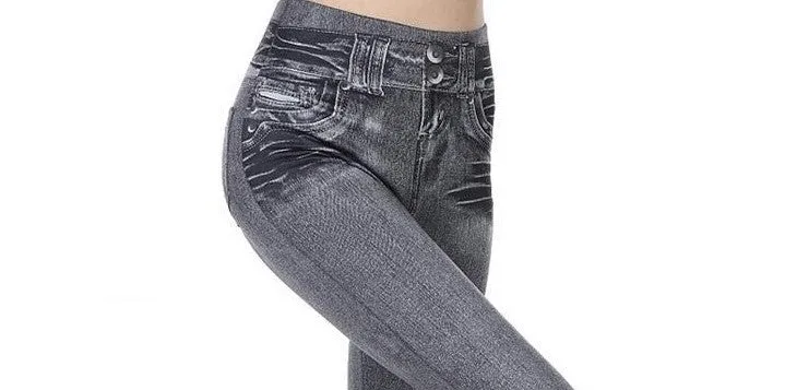 Women's Spring/Autumn High Waist Leggings With Denim Imitation Pattern