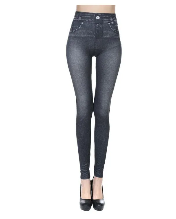 Women's Spring/Autumn High Waist Leggings With Denim Imitation Pattern