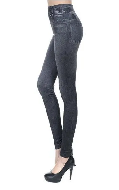 Women's Spring/Autumn High Waist Leggings With Denim Imitation Pattern