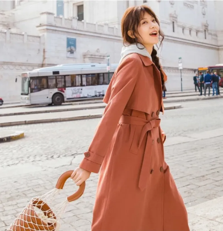 Women's Spring/Autumn Turn Down Collar Long Coat With Belt