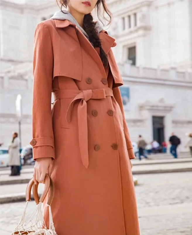 Women's Spring/Autumn Turn Down Collar Long Coat With Belt