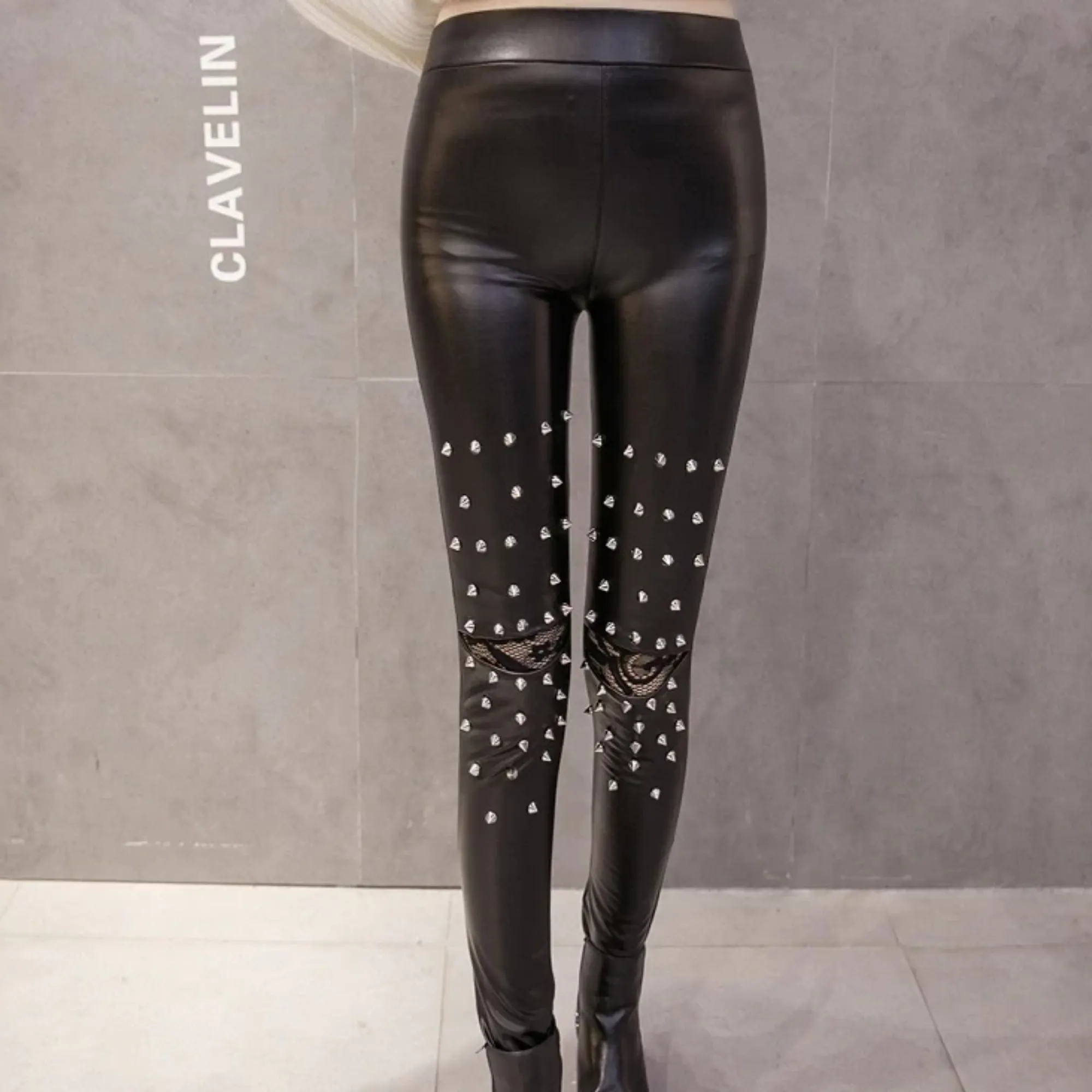 Women's Winter High-Waist Faux Leather Push-Up Leggings