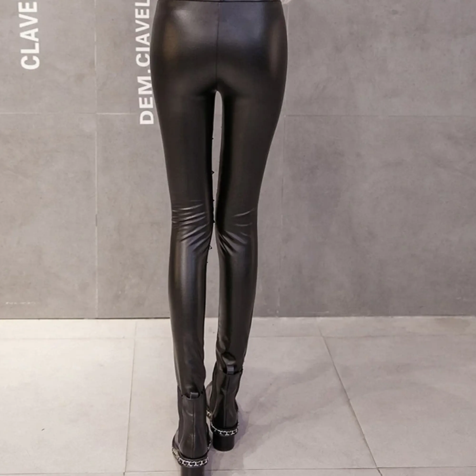 Women's Winter High-Waist Faux Leather Push-Up Leggings