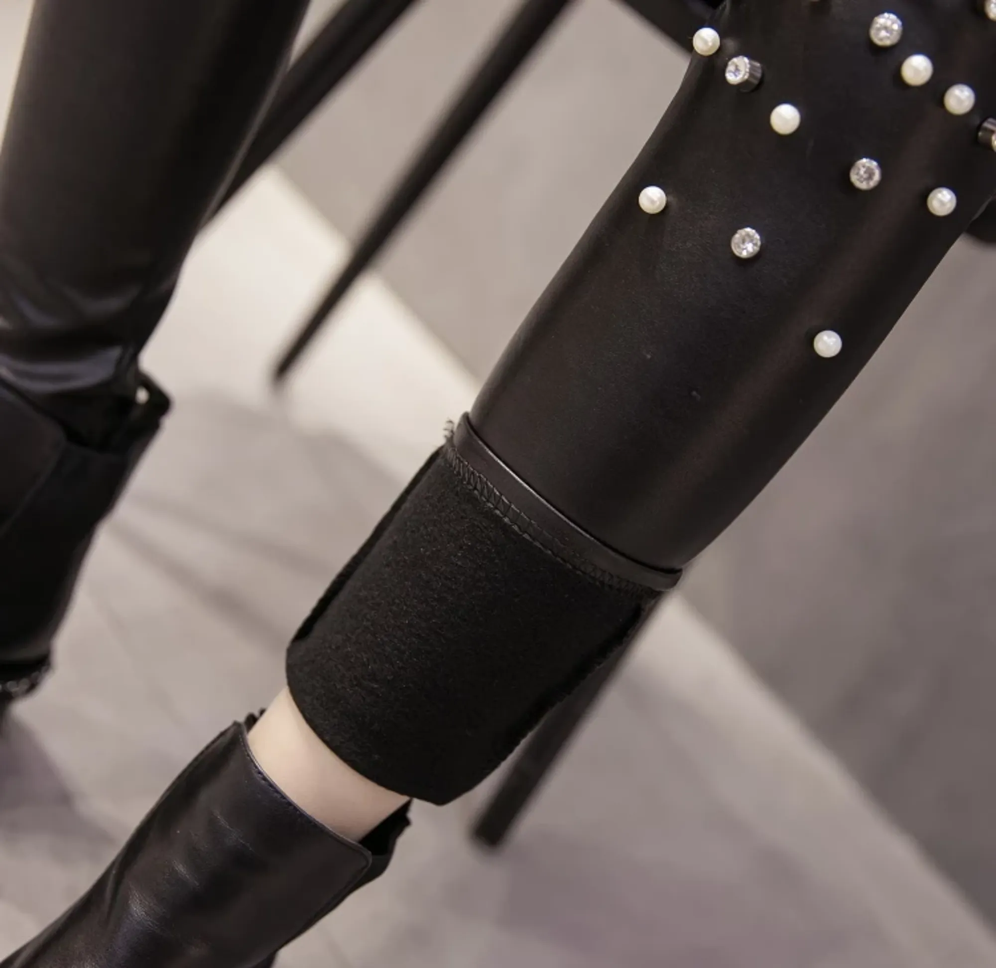 Women's Winter High-Waist Faux Leather Push-Up Leggings