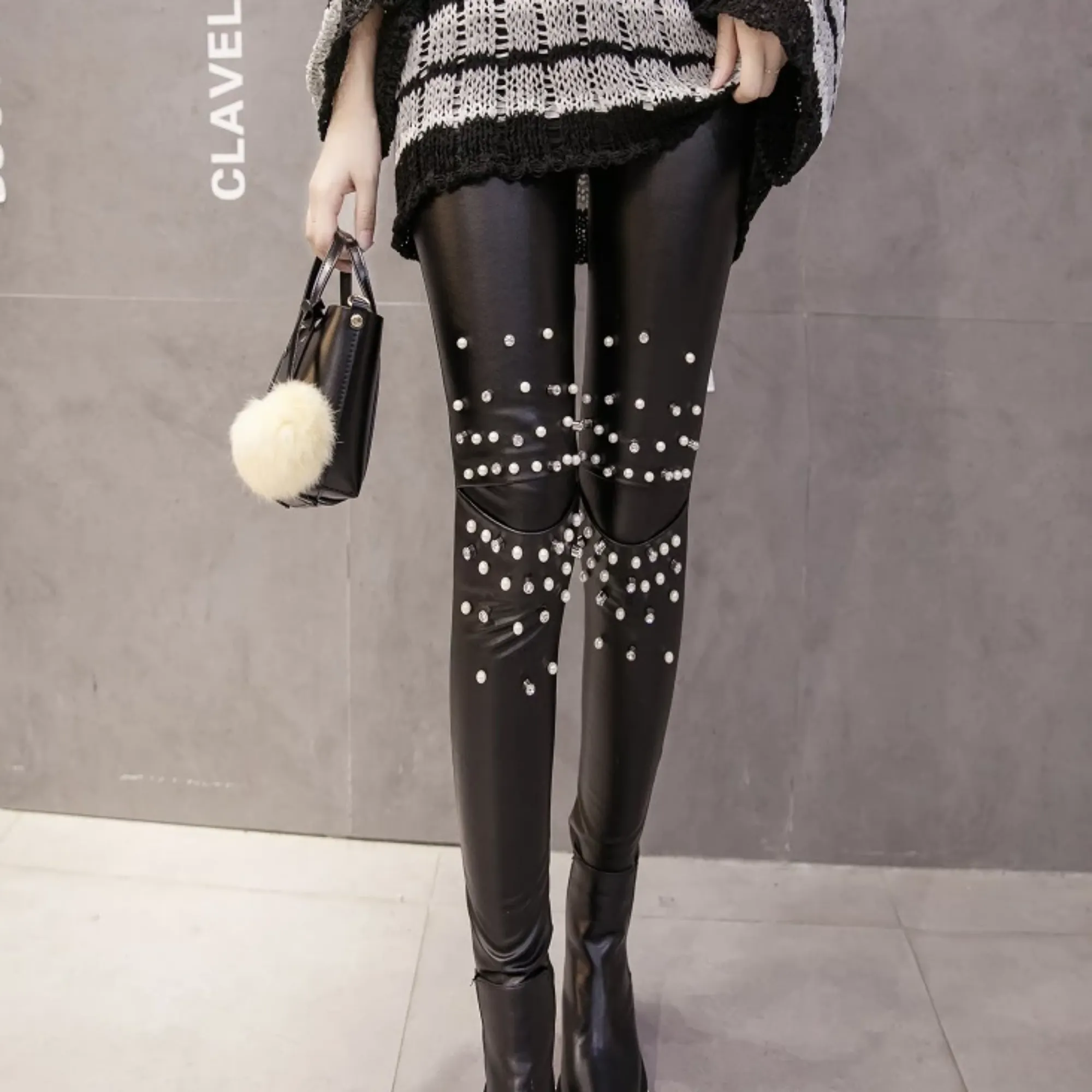 Women's Winter High-Waist Faux Leather Push-Up Leggings