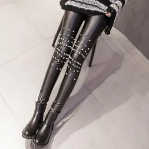 Women's Winter High-Waist Faux Leather Push-Up Leggings