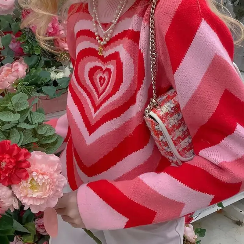 Y2K Colorful Heart Turtleneck Sweater